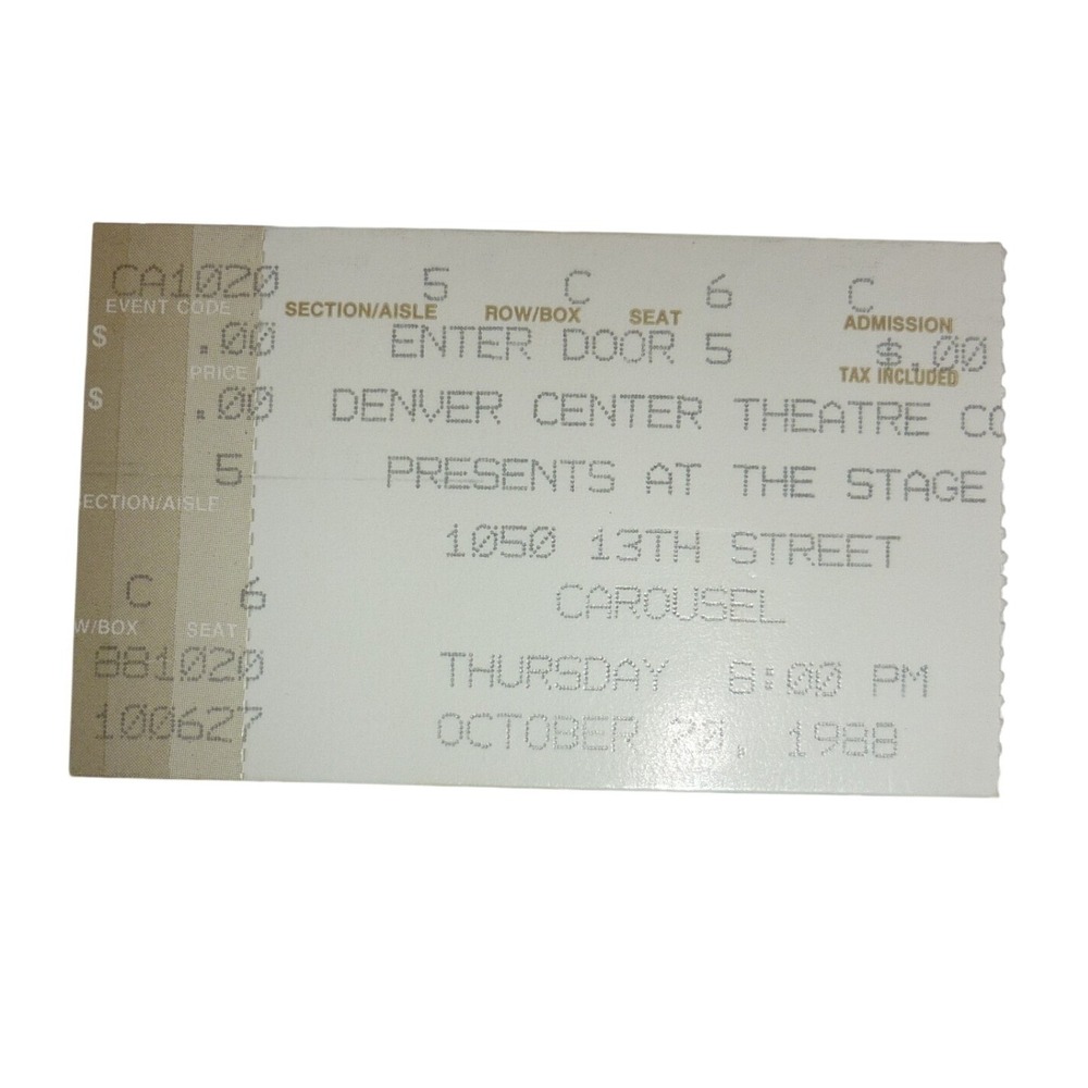 Vintage 1988 Carousel Ticket Stub Denver Center Theatre Company Musical Souvenir